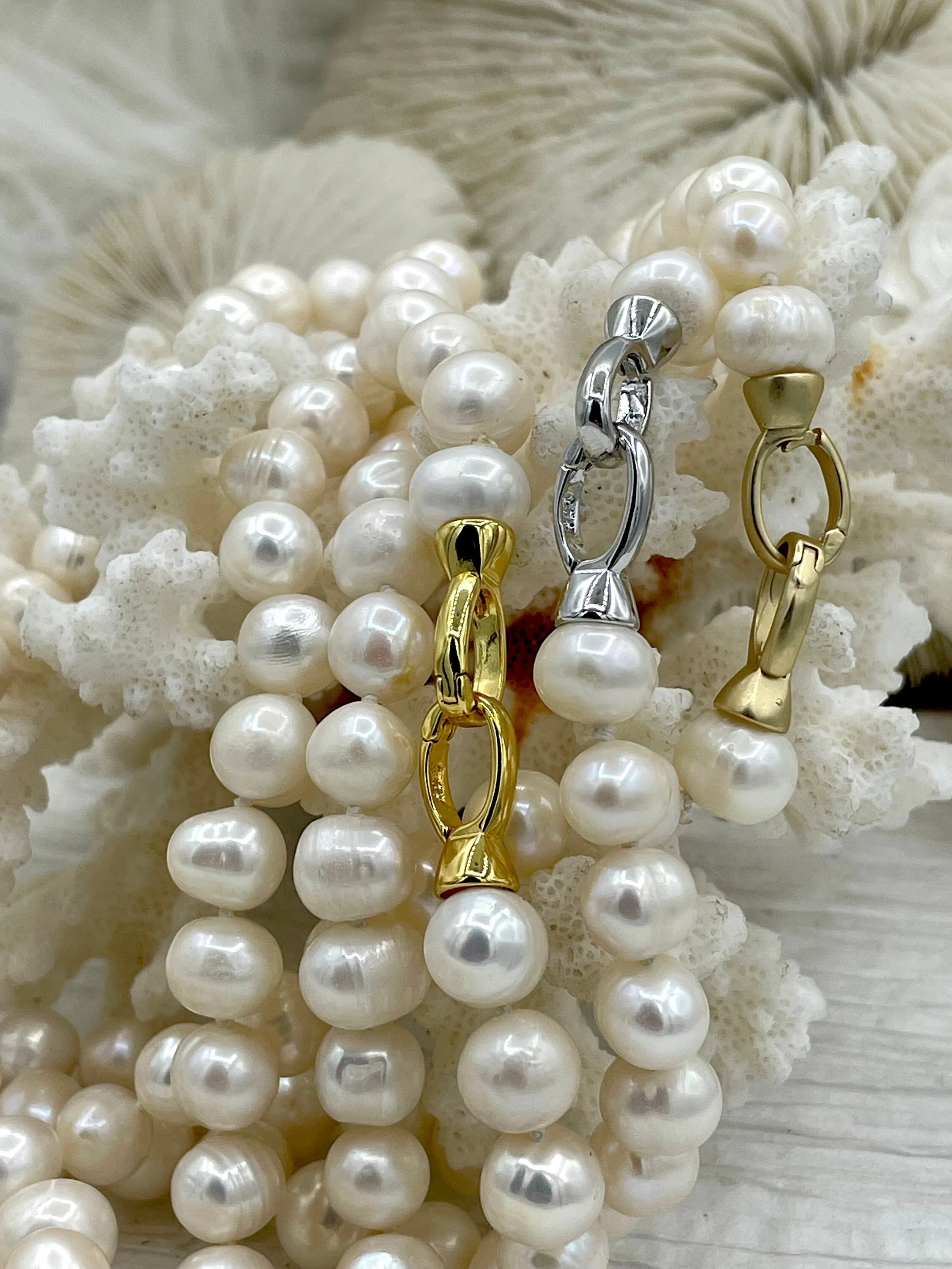 16.5'' AA  9mm White Near Round Freshwater Pearl Necklace,Natural Freshwater 4 clasp colors, Hand Knotted, High Luster,Fast Ship