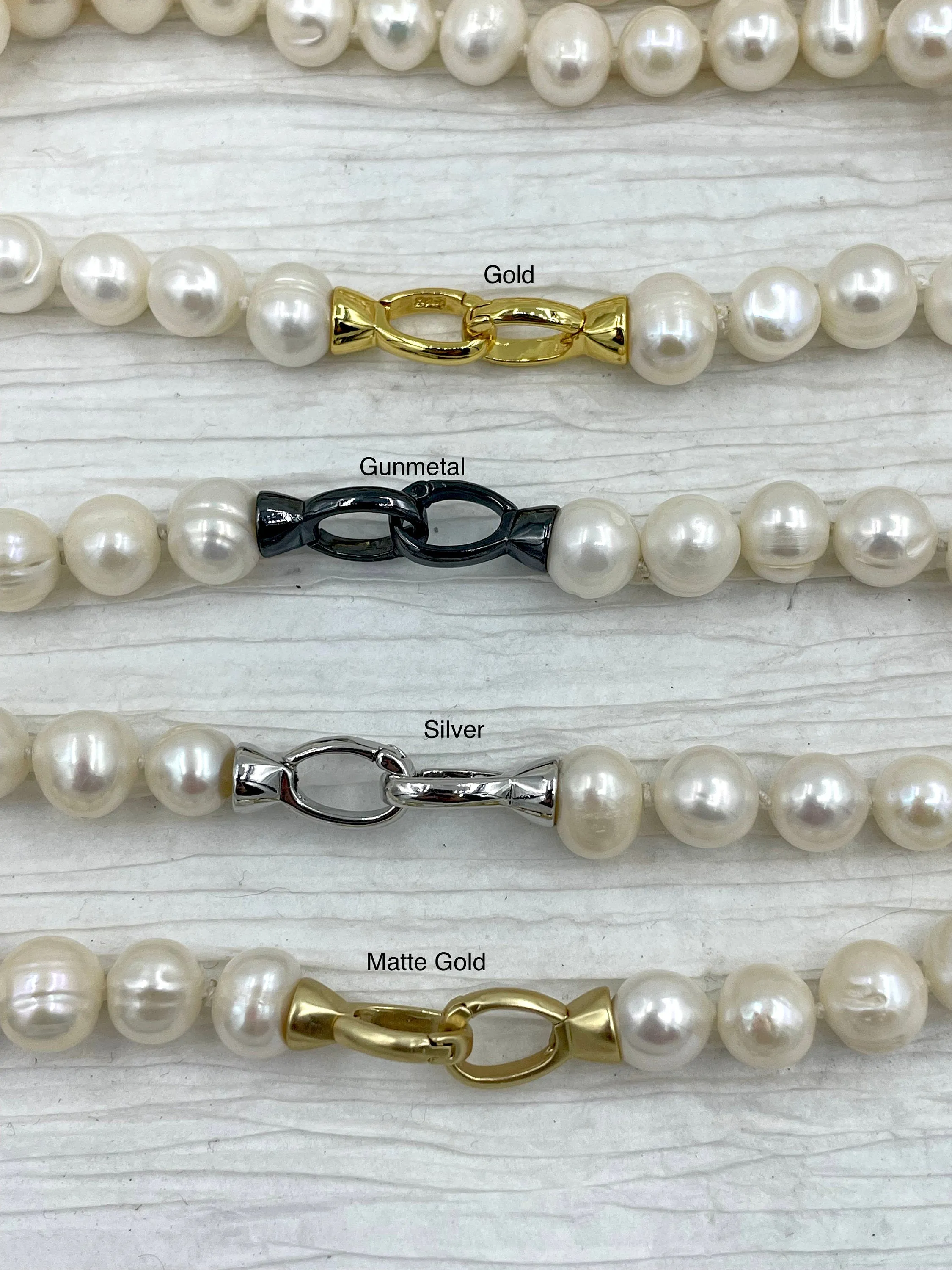 16.5'' AA  9mm White Near Round Freshwater Pearl Necklace,Natural Freshwater 4 clasp colors, Hand Knotted, High Luster,Fast Ship