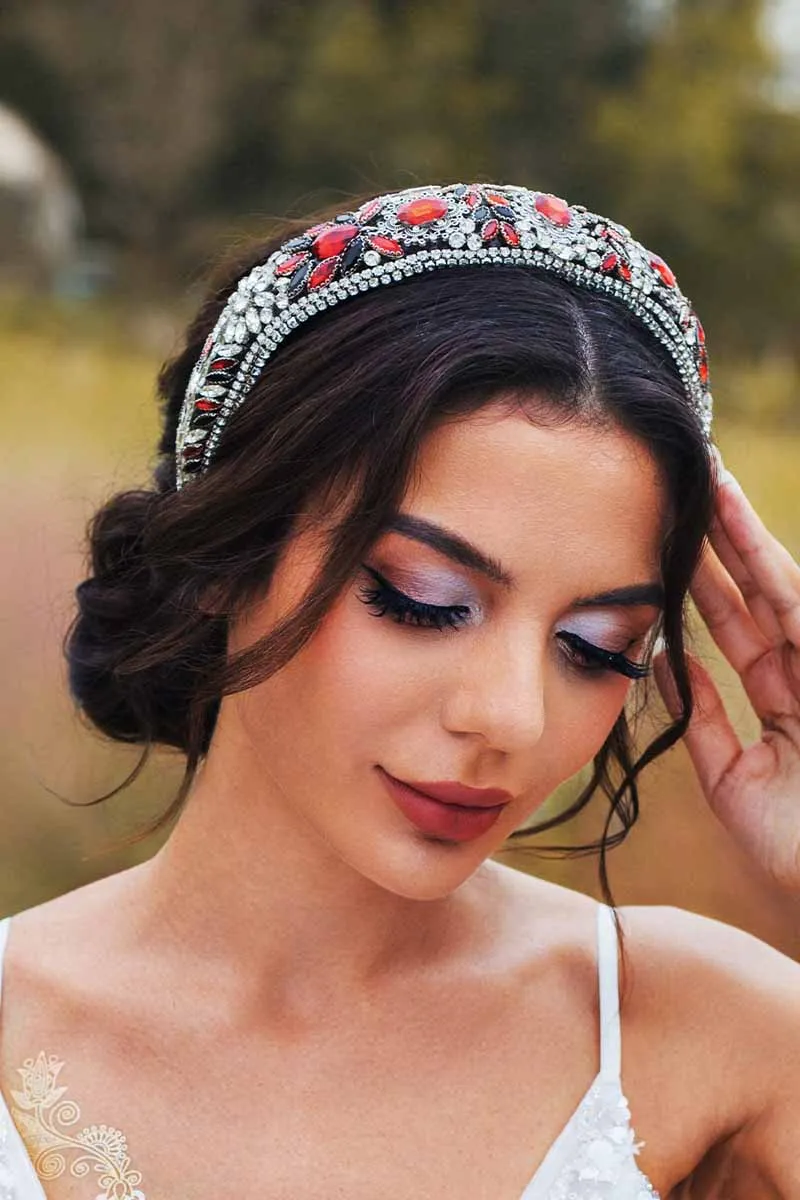 2025 Red Rhinestones Headbands Wide Jewelled Butterfly Wedding Accessories