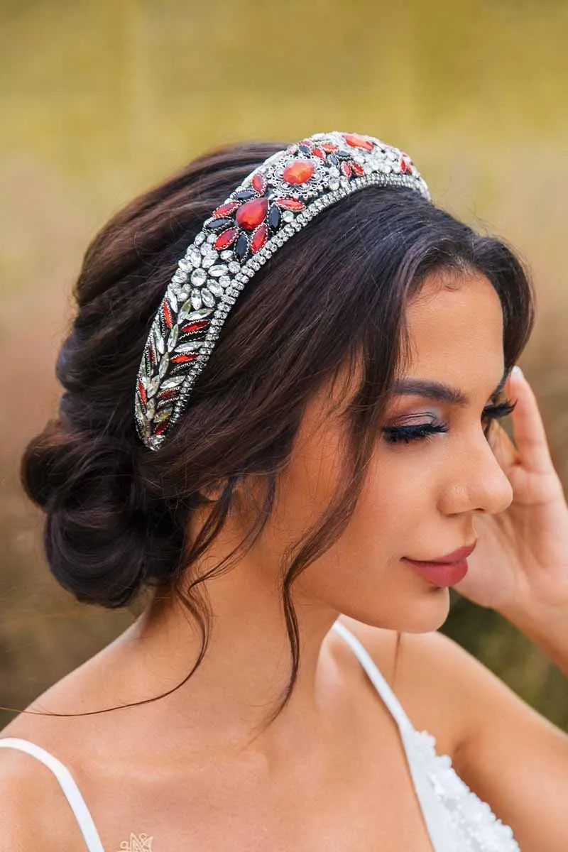 2025 Red Rhinestones Headbands Wide Jewelled Butterfly Wedding Accessories