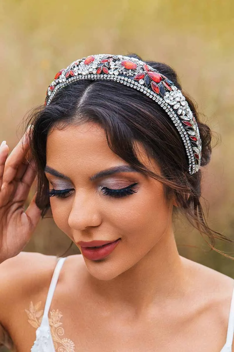 2025 Red Rhinestones Headbands Wide Jewelled Butterfly Wedding Accessories