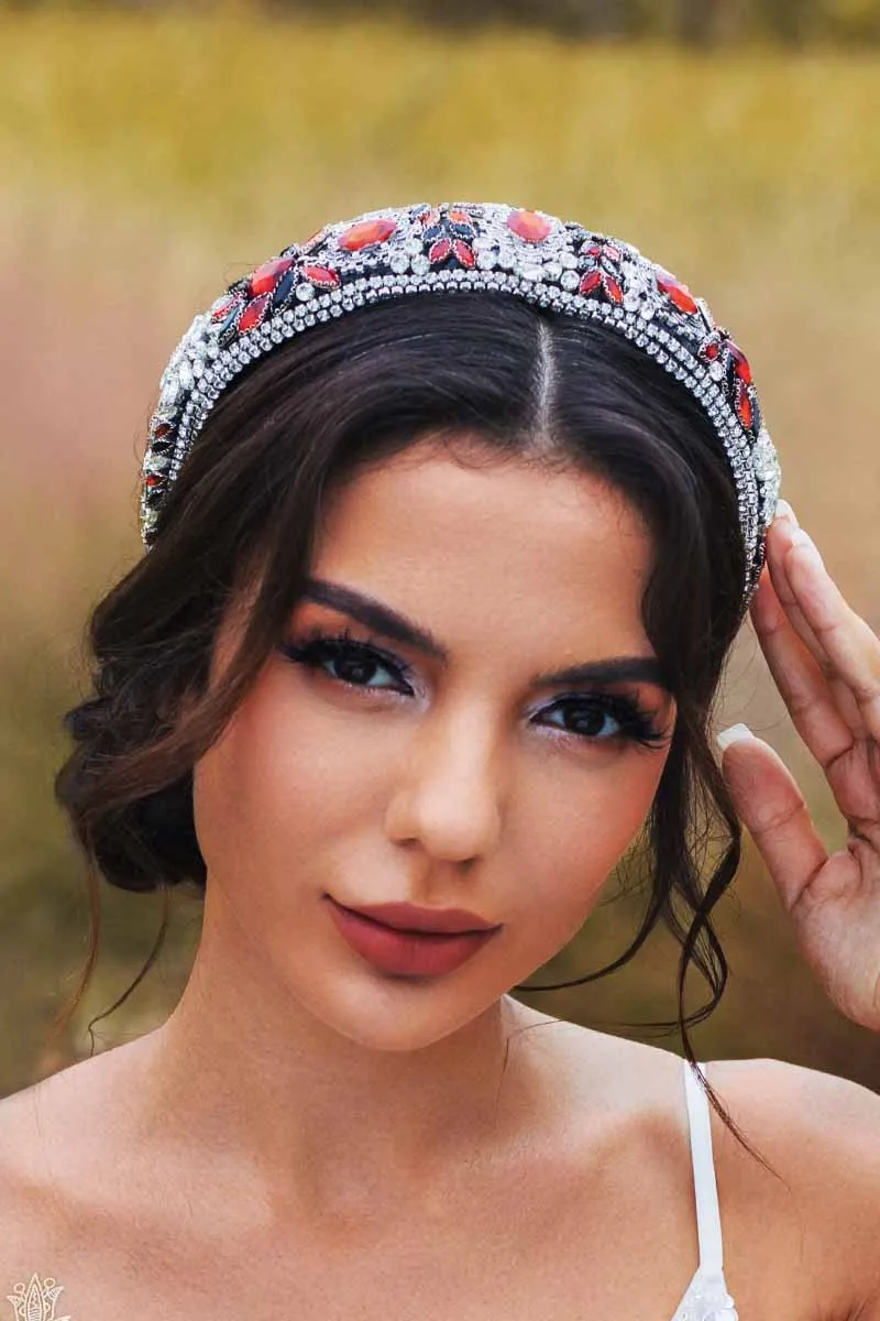 2025 Red Rhinestones Headbands Wide Jewelled Butterfly Wedding Accessories
