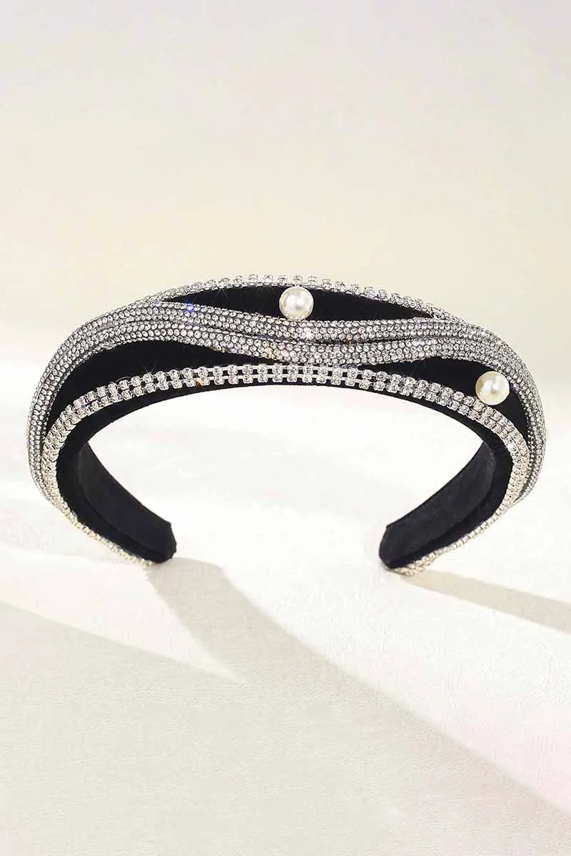 2025 Rhinestone Headbands Black Velvet Wide Sparkly Crystal Hair Accessories Women Vintage Hair bands HRBL0014