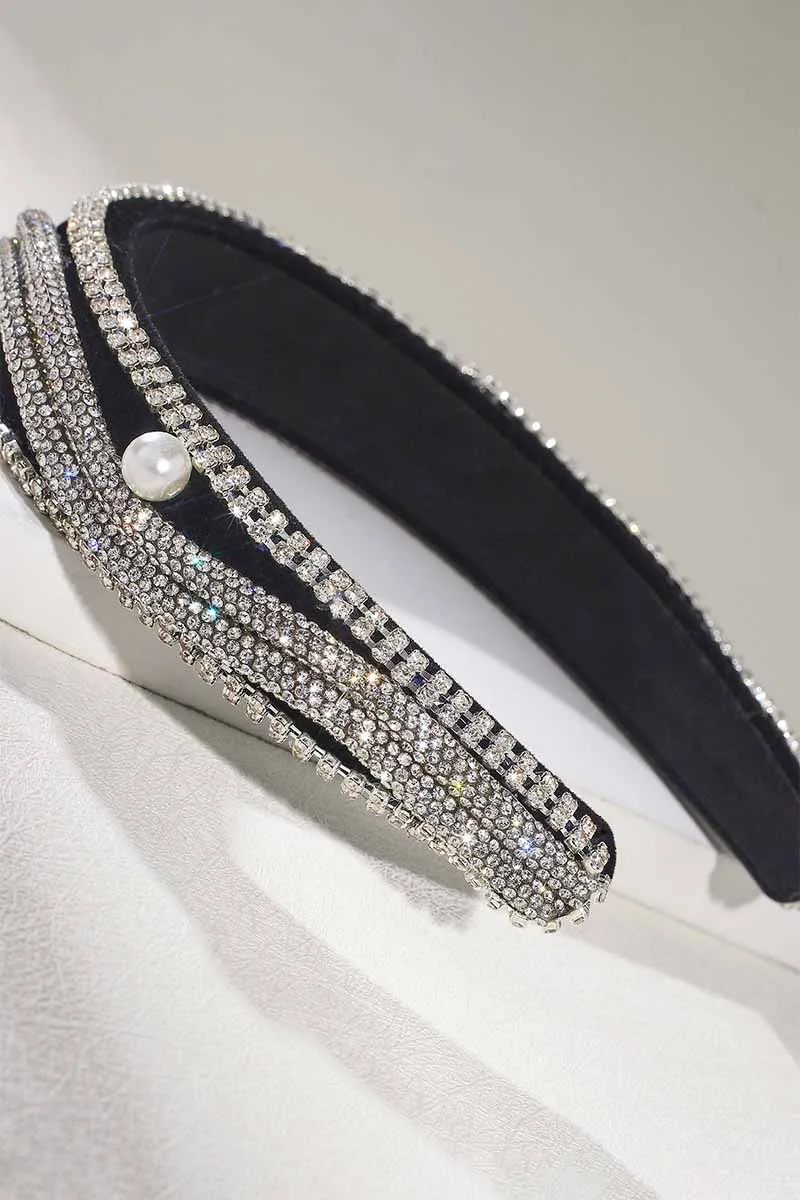 2025 Rhinestone Headbands Black Velvet Wide Sparkly Crystal Hair Accessories Women Vintage Hair bands HRBL0014