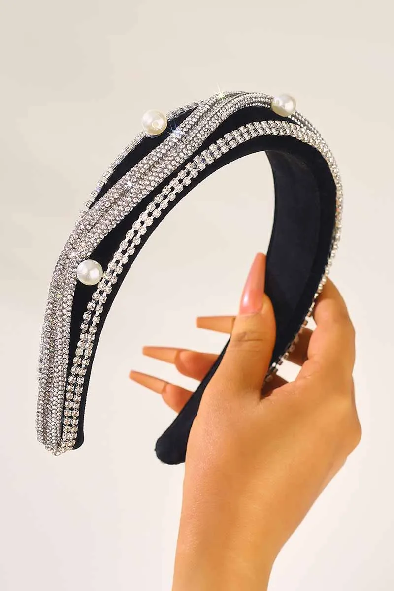 2025 Rhinestone Headbands Black Velvet Wide Sparkly Crystal Hair Accessories Women Vintage Hair bands HRBL0014