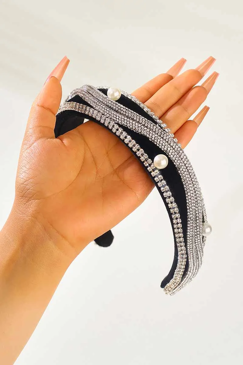 2025 Rhinestone Headbands Black Velvet Wide Sparkly Crystal Hair Accessories Women Vintage Hair bands HRBL0014