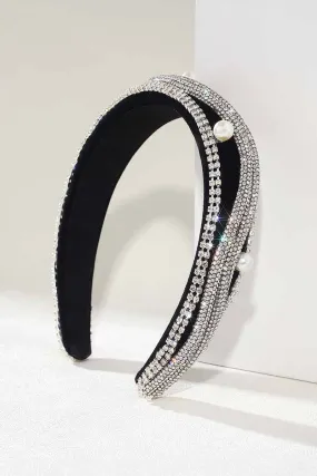 2025 Rhinestone Headbands Black Velvet Wide Sparkly Crystal Hair Accessories Women Vintage Hair bands HRBL0014