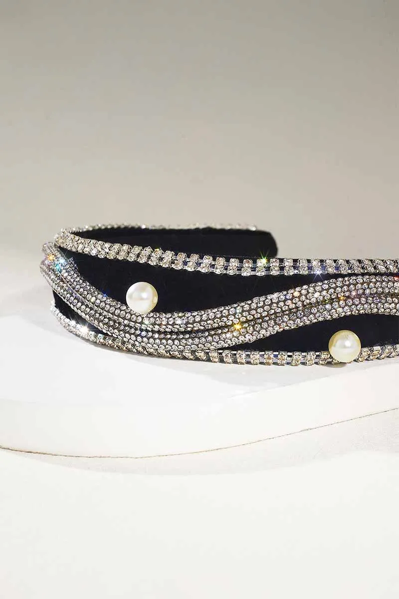 2025 Rhinestone Headbands Black Velvet Wide Sparkly Crystal Hair Accessories Women Vintage Hair bands HRBL0014