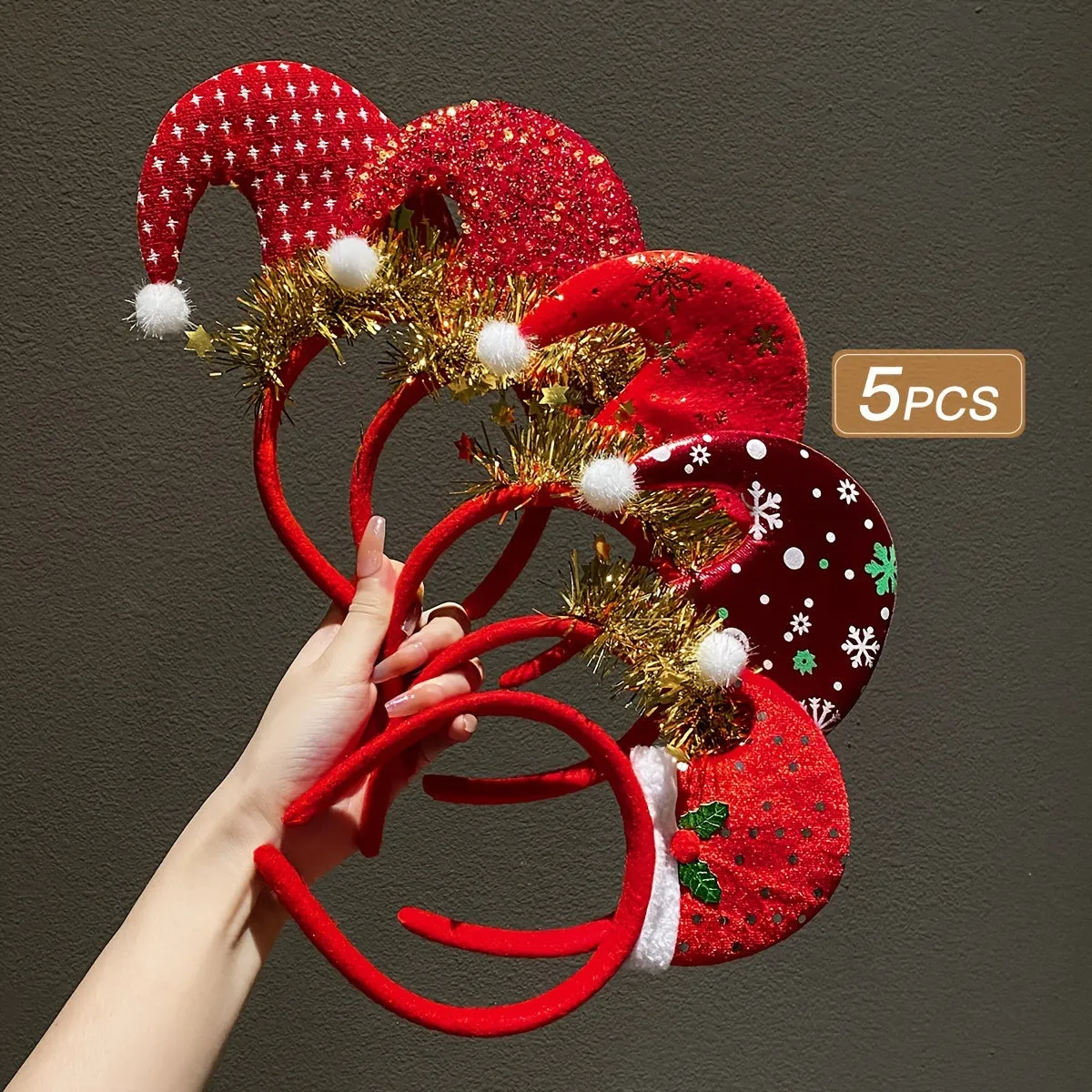 5pcs Christmas Hat Headbands Set for Women - Cute & Simple Holiday Party Cosplay Accessories