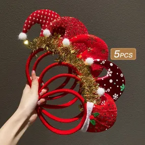 5pcs Christmas Hat Headbands Set for Women - Cute & Simple Holiday Party Cosplay Accessories