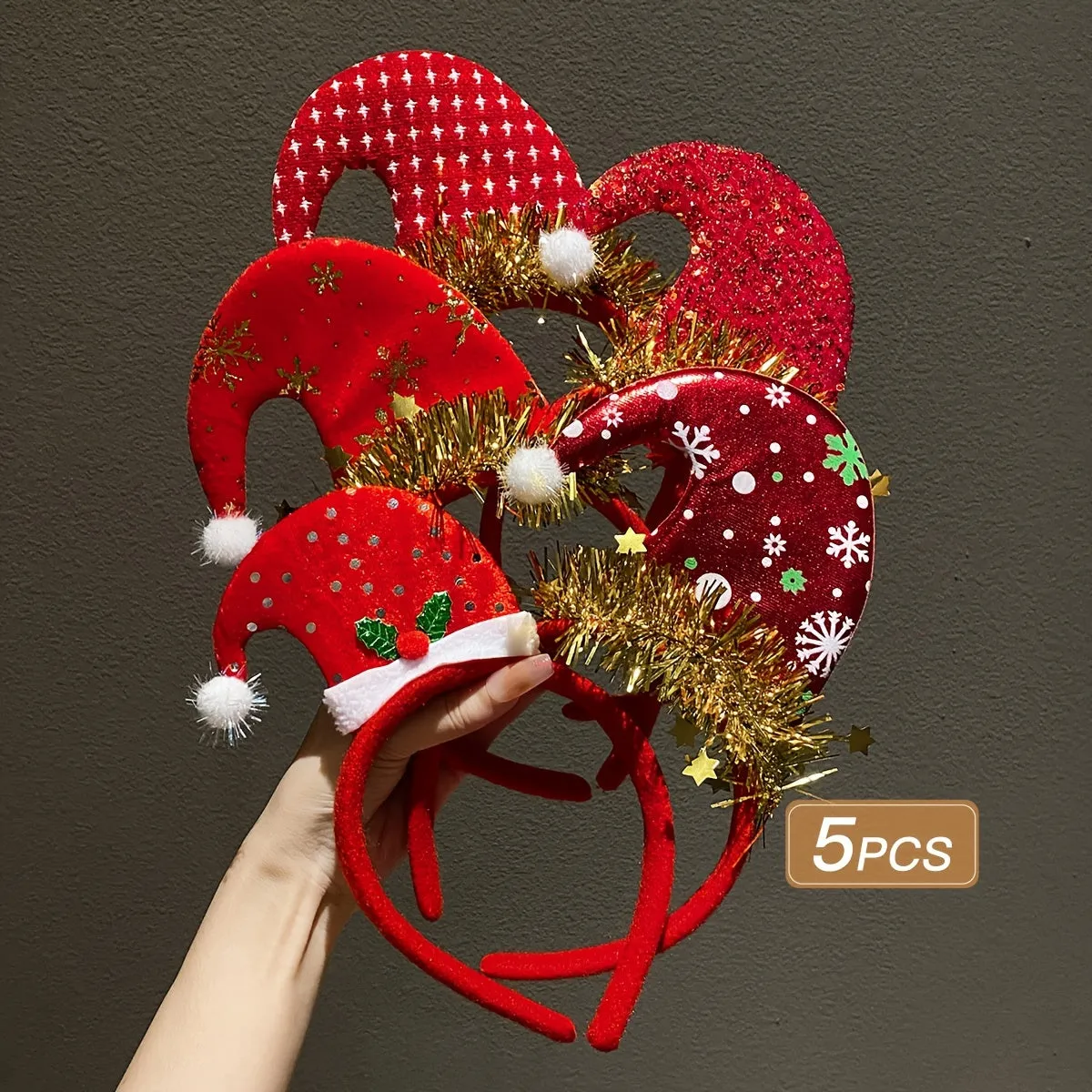 5pcs Christmas Hat Headbands Set for Women - Cute & Simple Holiday Party Cosplay Accessories