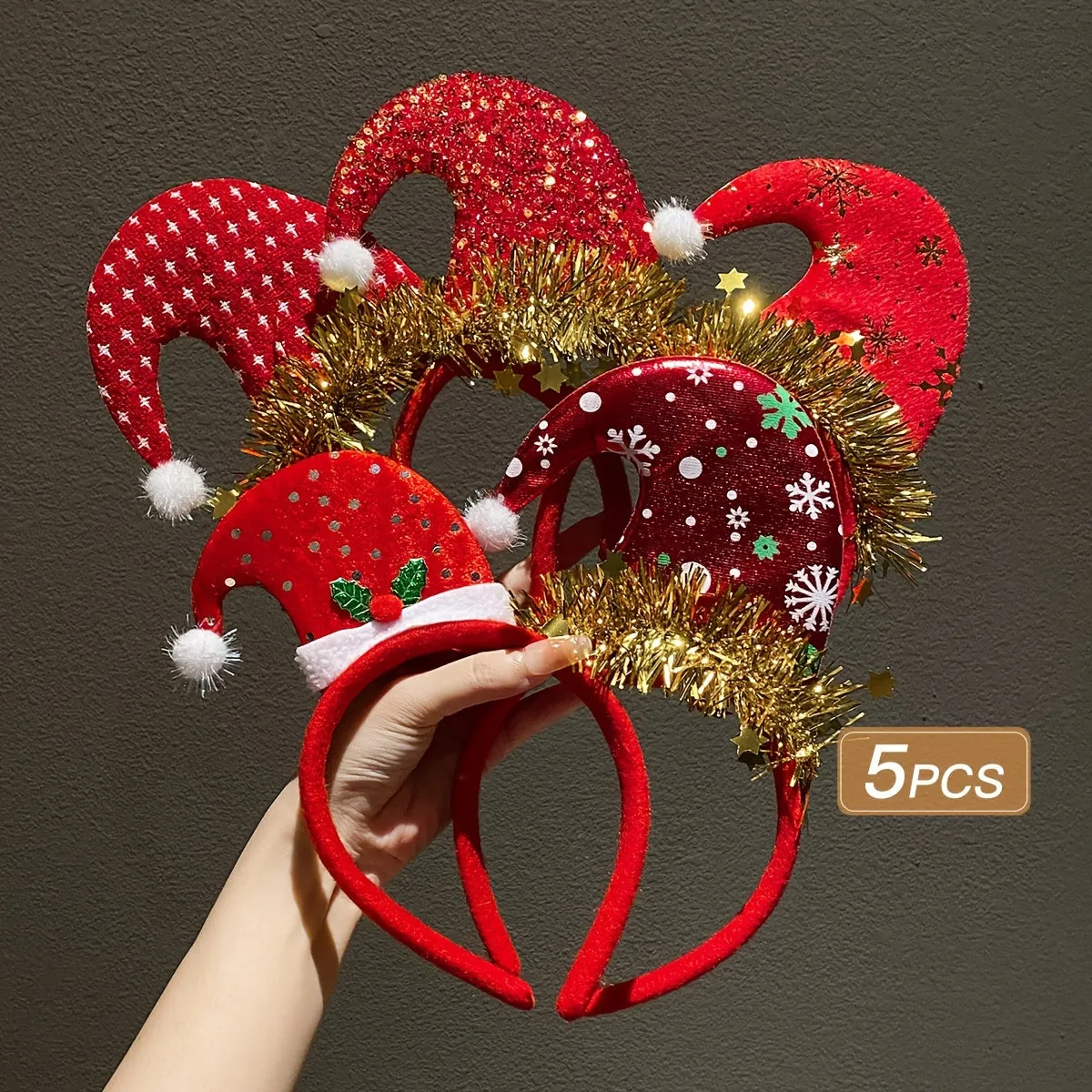 5pcs Christmas Hat Headbands Set for Women - Cute & Simple Holiday Party Cosplay Accessories
