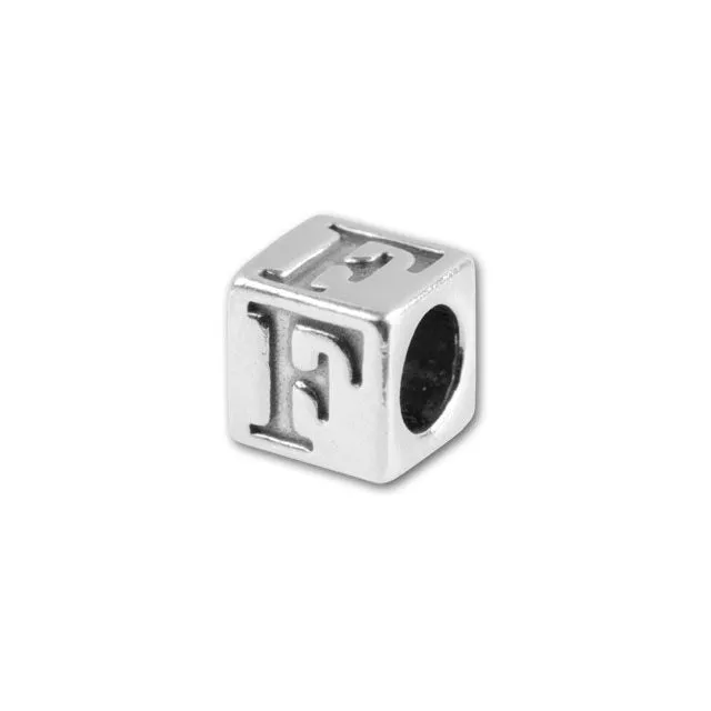 Alphabet Bead, Cube Letter "F" 4.5mm, Sterling Silver (1 Piece)