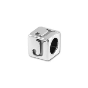 Alphabet Bead, Cube Letter "J" 4.5mm, Sterling Silver (1 Piece)