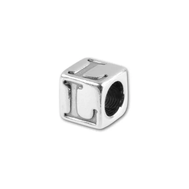 Alphabet Bead, Cube Letter "L" 4.5mm, Sterling Silver (1 Piece)