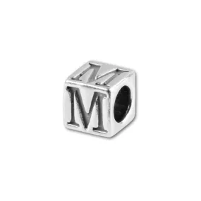 Alphabet Bead, Cube Letter "M" 4.5mm, Sterling Silver (1 Piece)