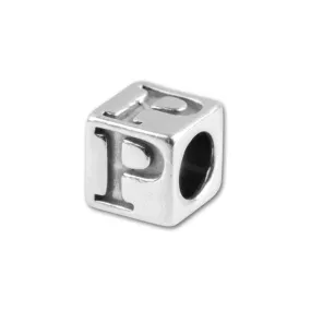Alphabet Bead, Cube Letter "P" 5.6mm, Sterling Silver (1 Piece)