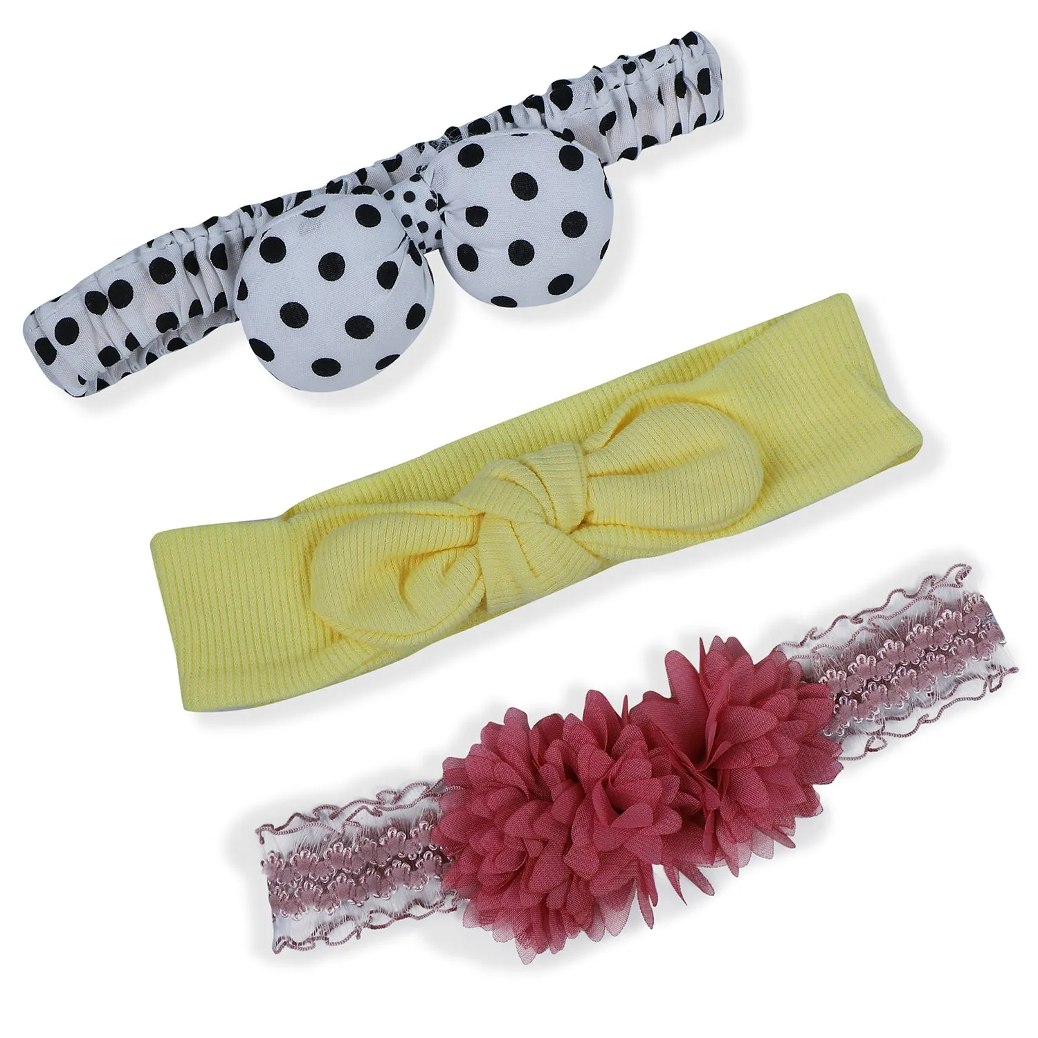 Baby Moo Floral Polka Dots Headband Set of 3 - Multicolour