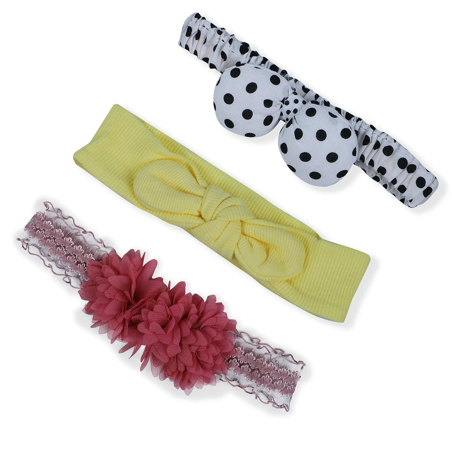 Baby Moo Floral Polka Dots Headband Set of 3 - Multicolour