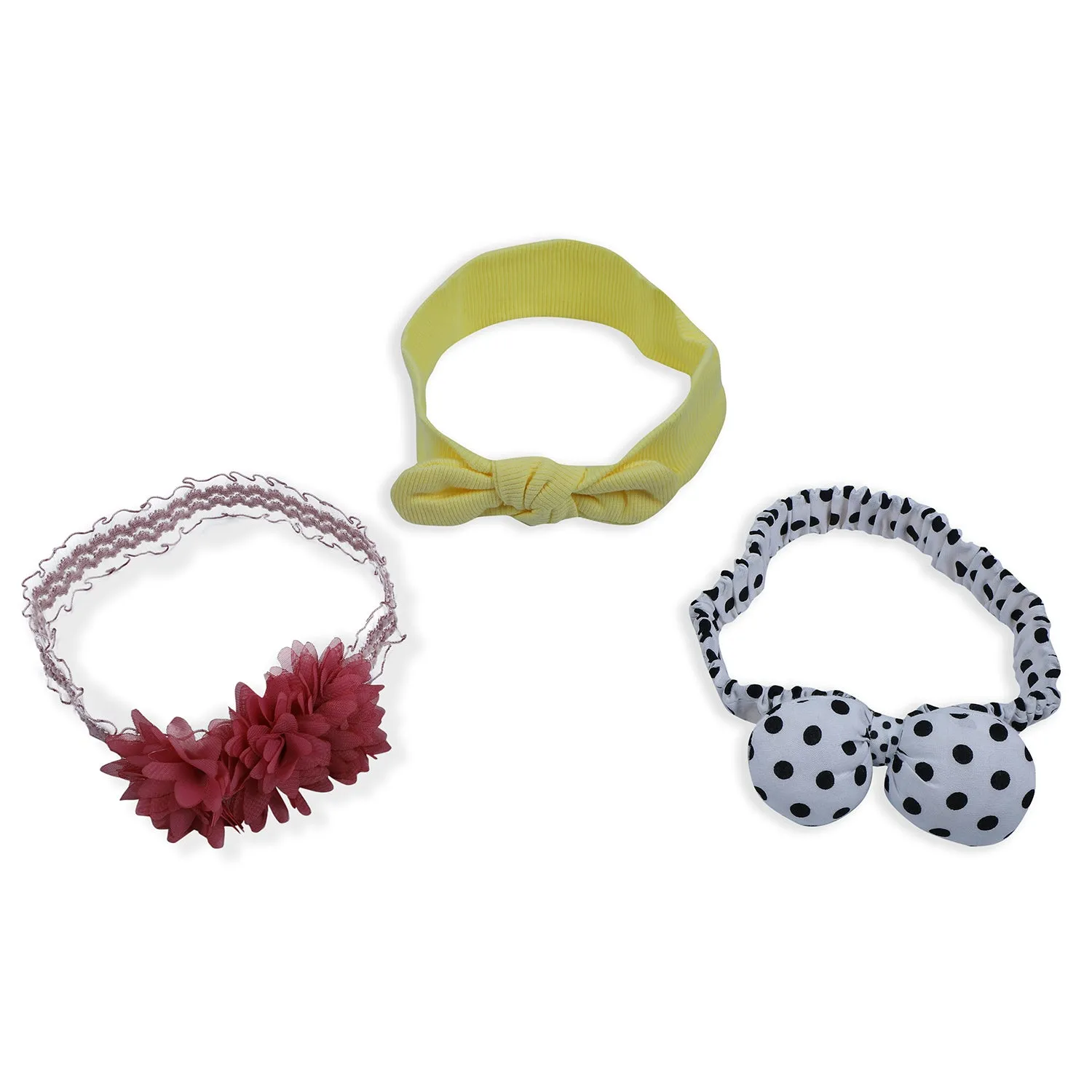 Baby Moo Floral Polka Dots Headband Set of 3 - Multicolour