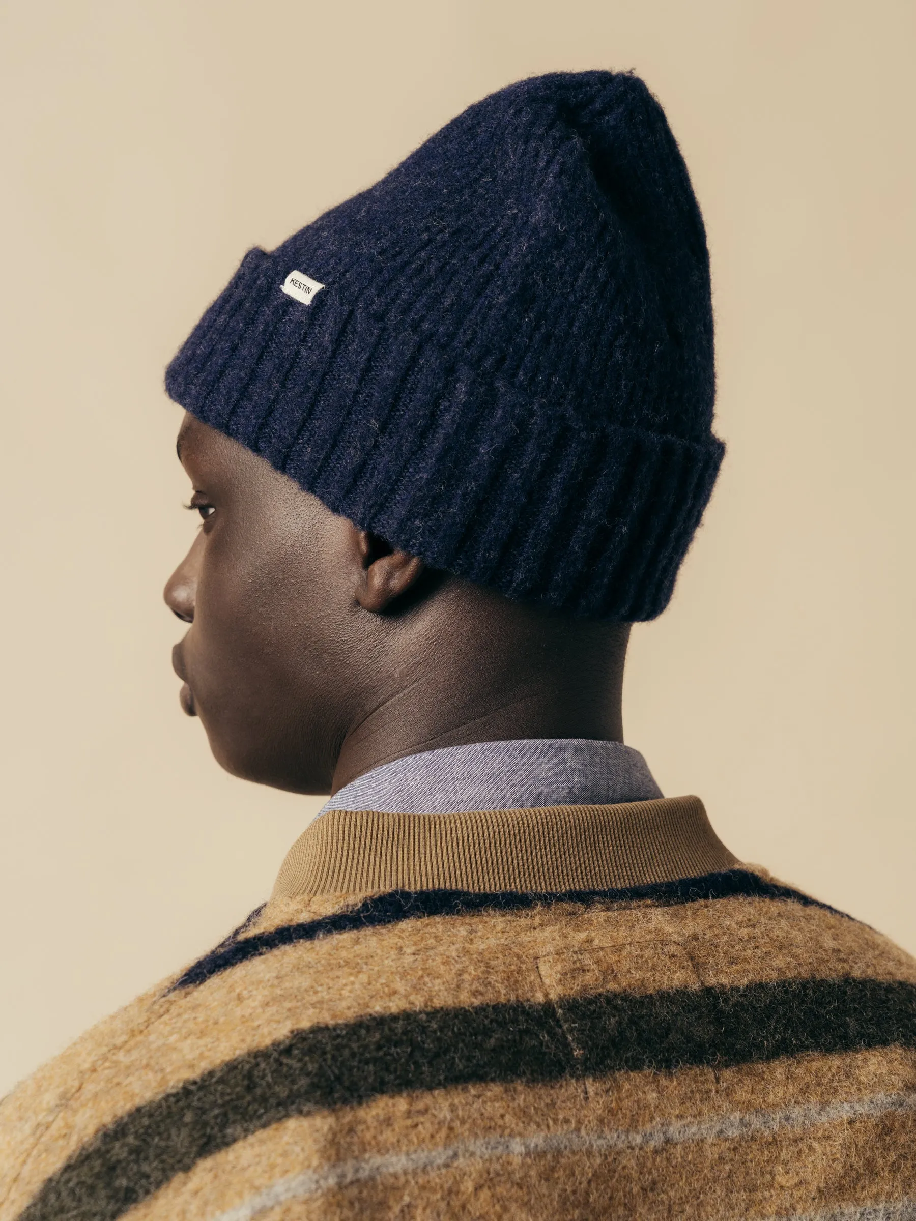 Balloch Beanie in Dark Navy Brushed Lambswool