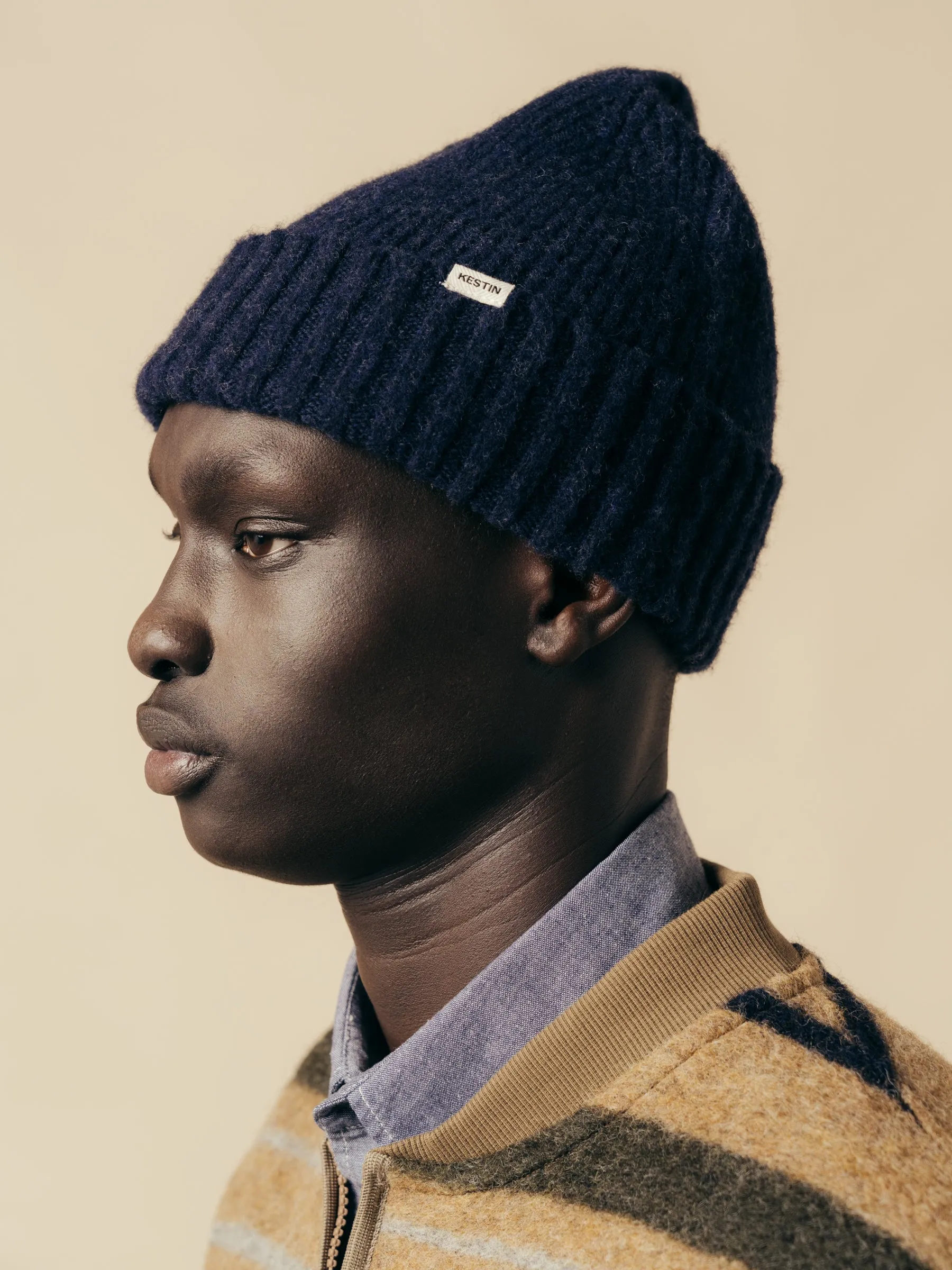 Balloch Beanie in Dark Navy Brushed Lambswool