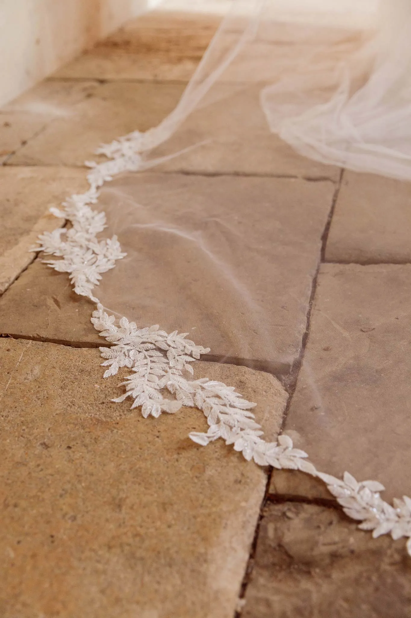Beaded Leaf Motif Barely There Wedding Veil - 'Arwen'