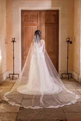 Beaded Leaf Motif Barely There Wedding Veil - 'Arwen'