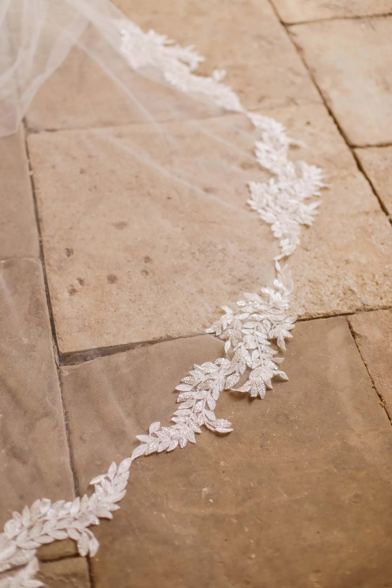 Beaded Leaf Motif Barely There Wedding Veil - 'Arwen'