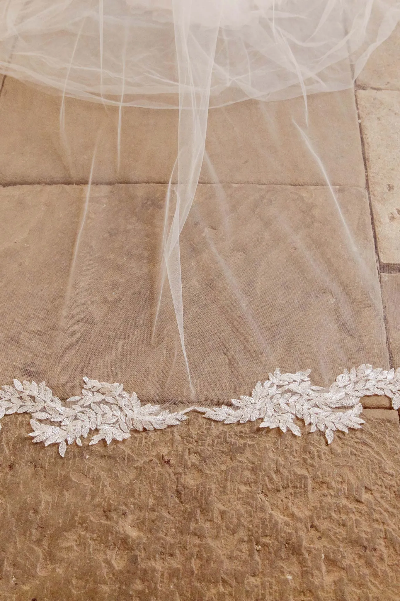 Beaded Leaf Motif Barely There Wedding Veil - 'Arwen'