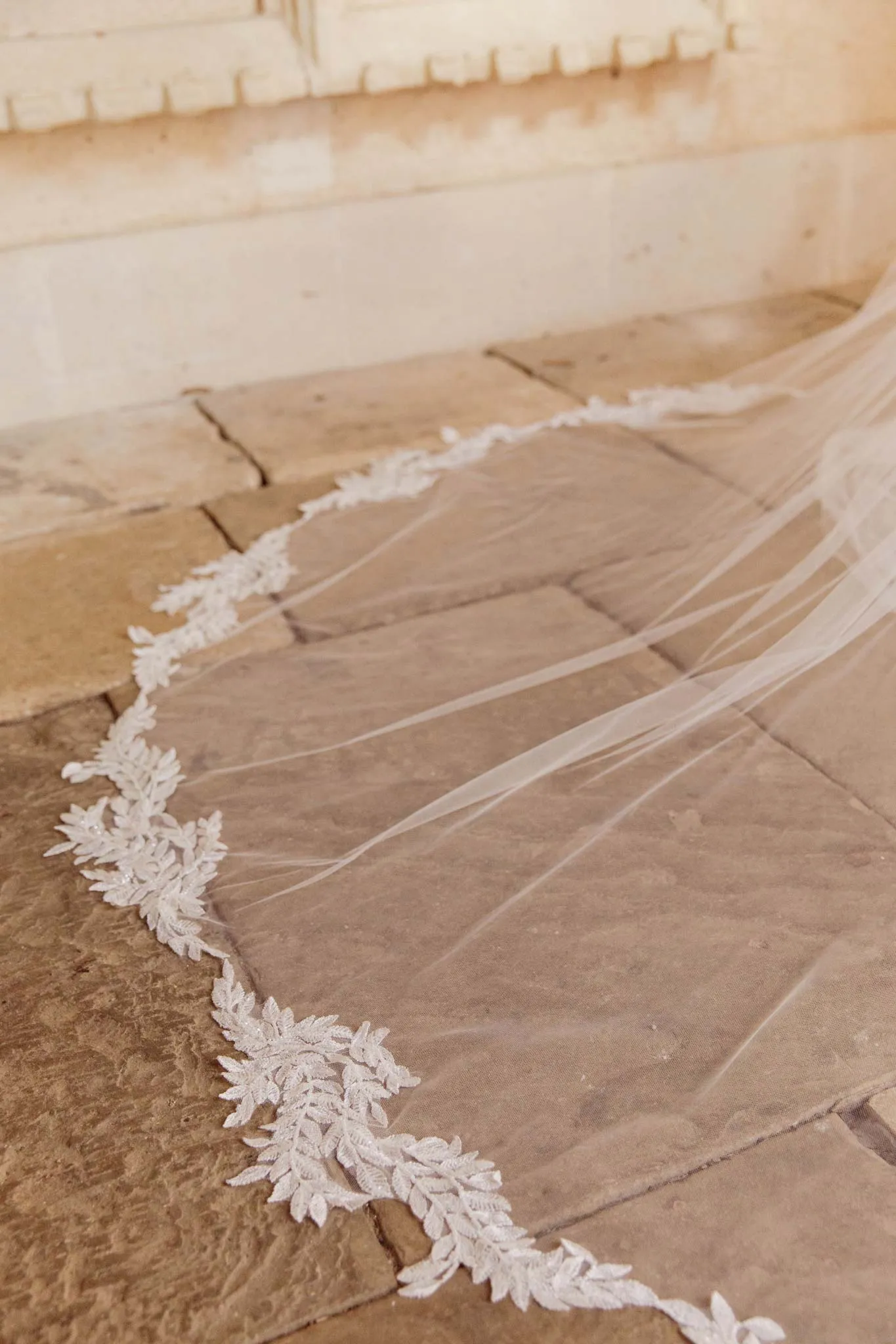 Beaded Leaf Motif Barely There Wedding Veil - 'Arwen'