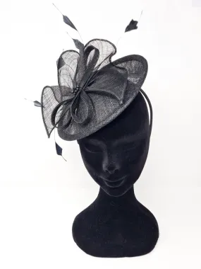 Black Feather & Bow Round Disc Fascinator