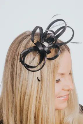 Black Satin Fascinator With Diamanté Flower