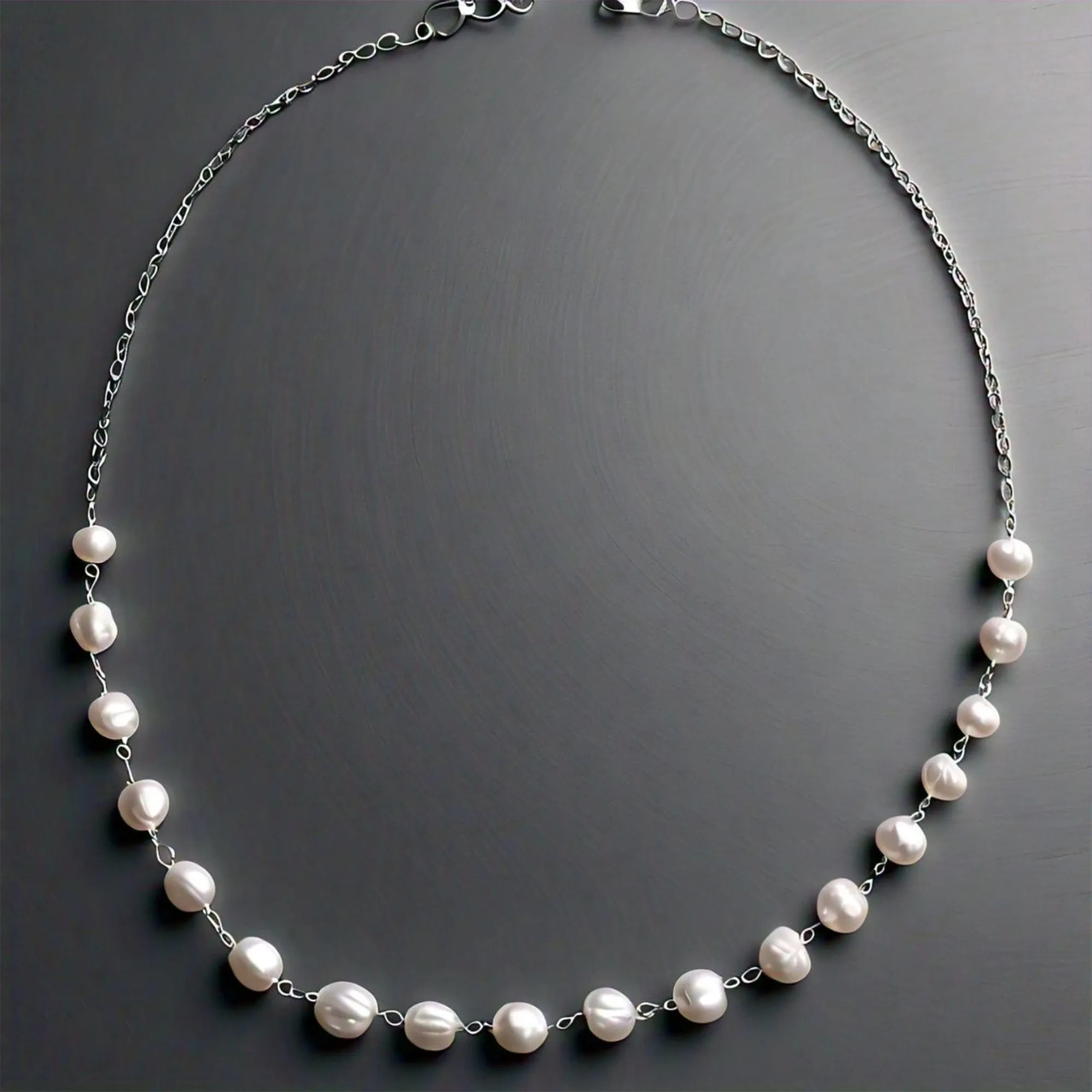 Calliope Sterling Silver Real Pearl Cluster Necklace