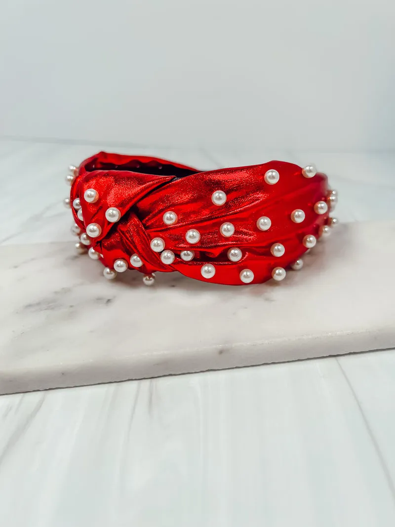 Caroline Hill Abbie Pearl Studded Metallic Headband *FINAL SALE*Royal & Red) *FINAL SALE*