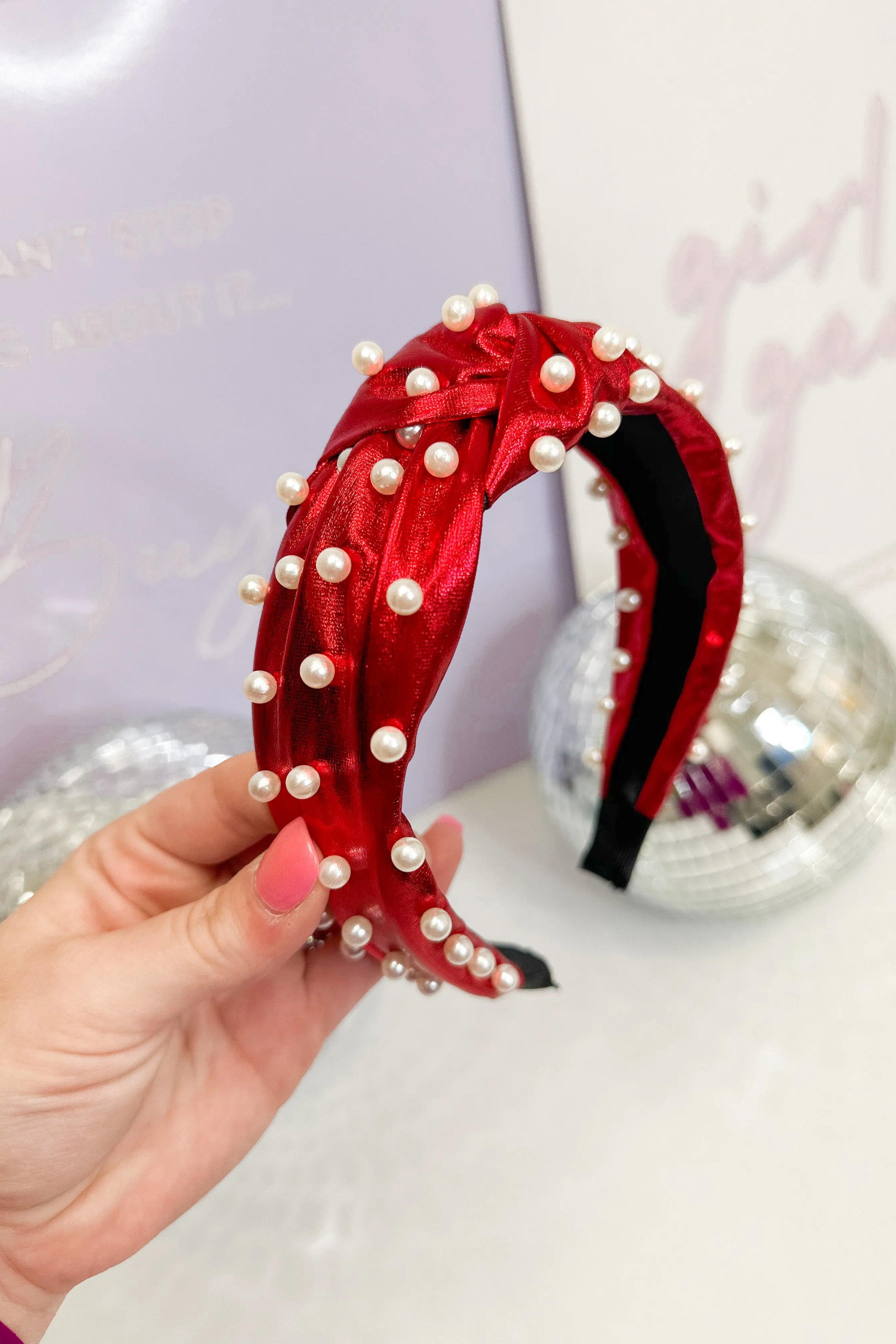 Caroline Hill Abbie Pearl Studded Metallic Headband *FINAL SALE*Royal & Red) *FINAL SALE*