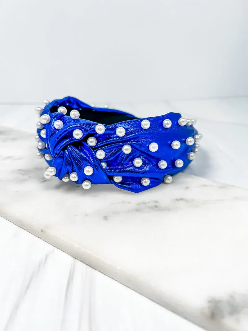 Caroline Hill Abbie Pearl Studded Metallic Headband *FINAL SALE*Royal & Red) *FINAL SALE*