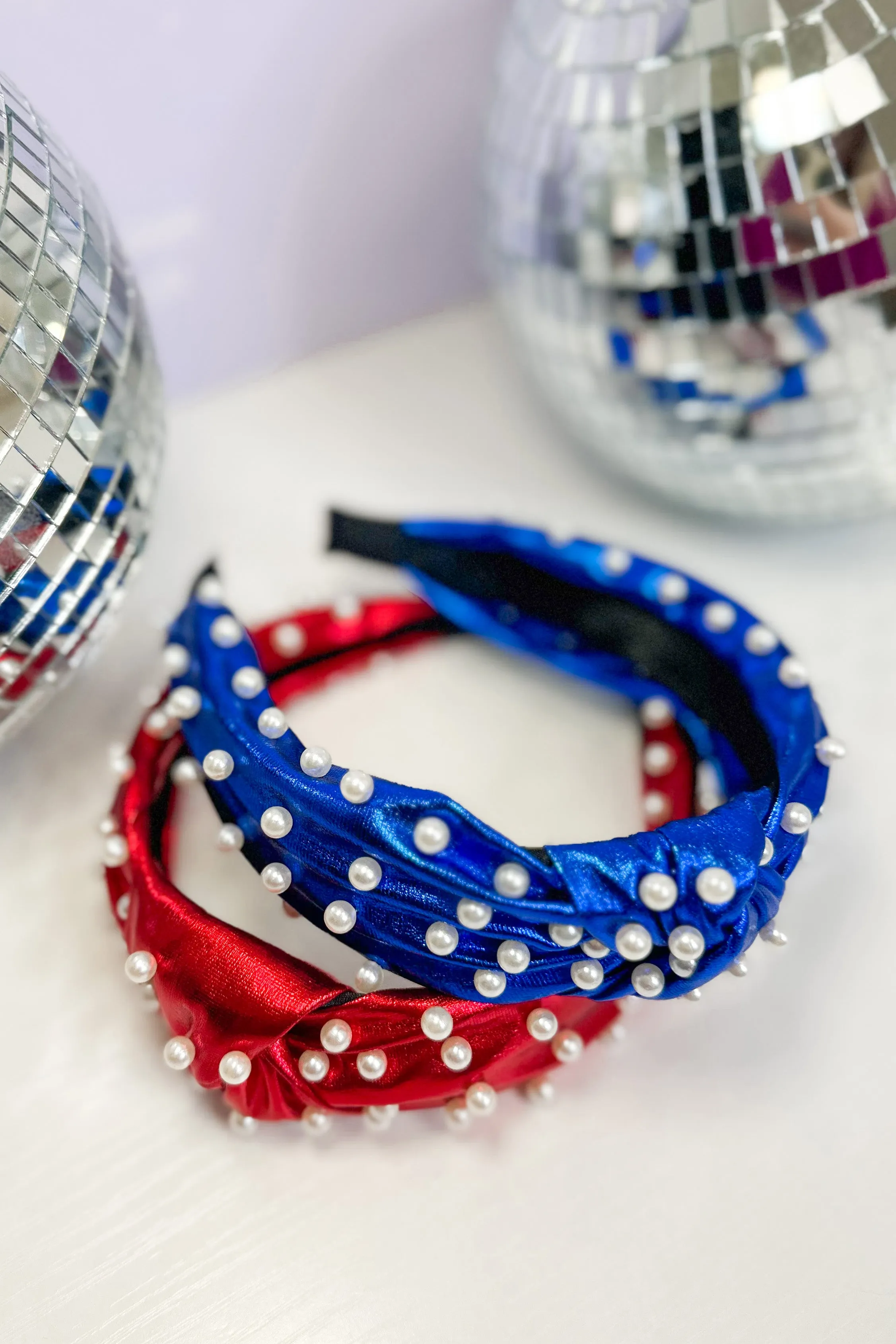 Caroline Hill Abbie Pearl Studded Metallic Headband *FINAL SALE*Royal & Red) *FINAL SALE*