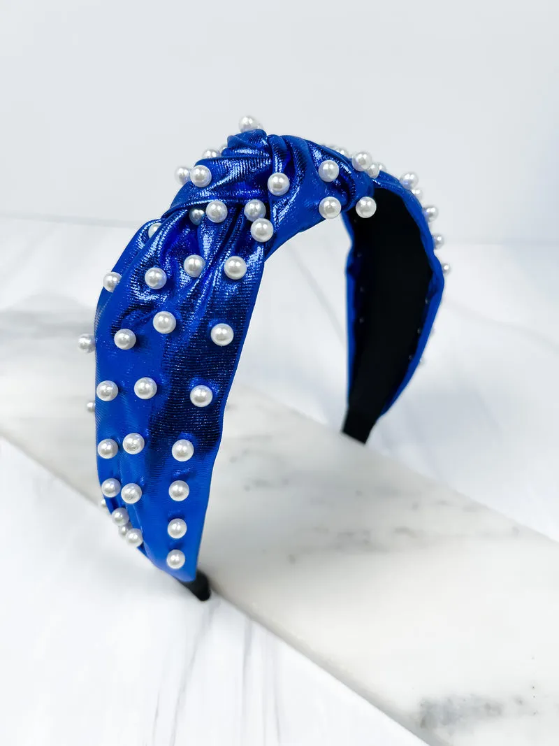 Caroline Hill Abbie Pearl Studded Metallic Headband *FINAL SALE*Royal & Red) *FINAL SALE*