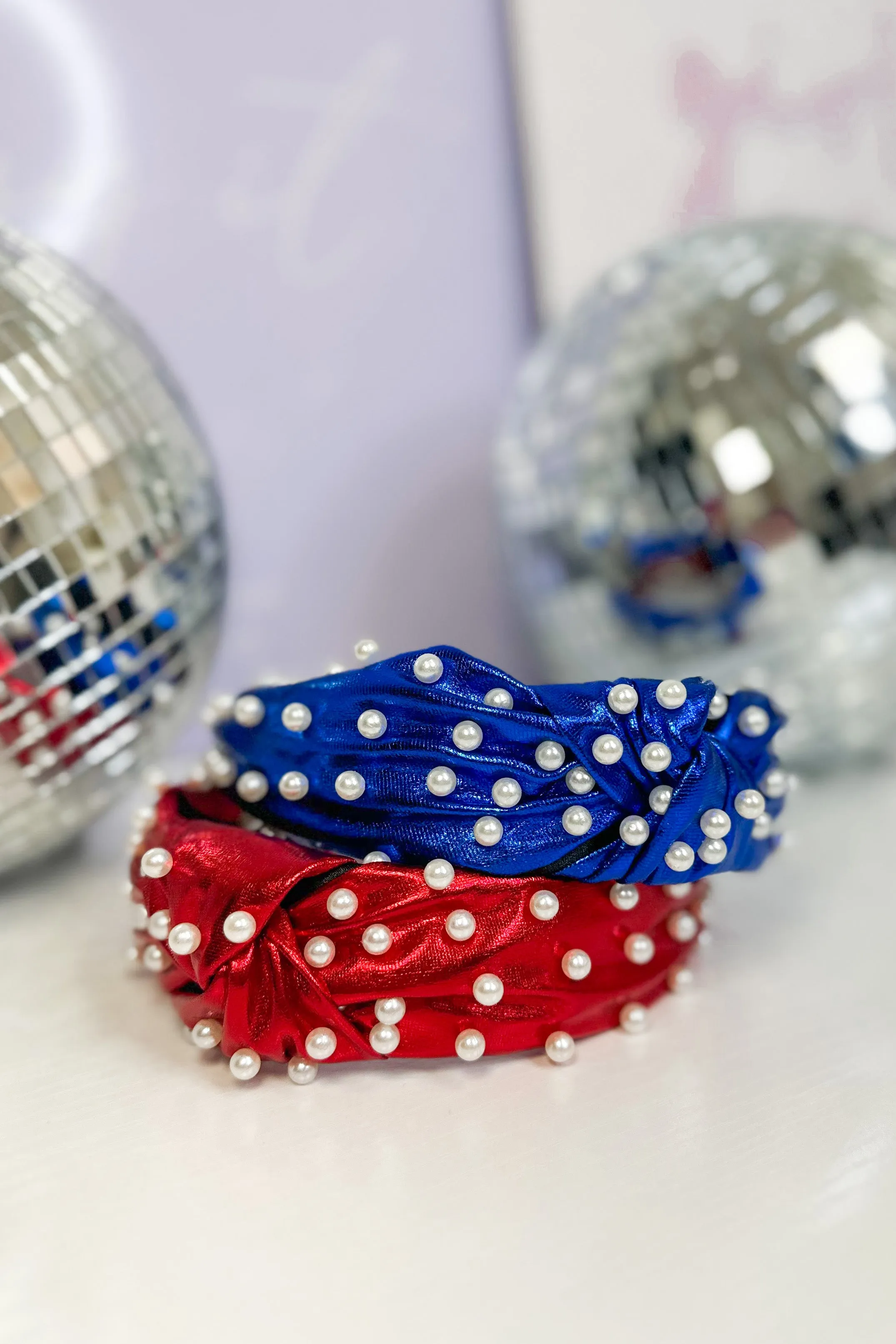 Caroline Hill Abbie Pearl Studded Metallic Headband *FINAL SALE*Royal & Red) *FINAL SALE*