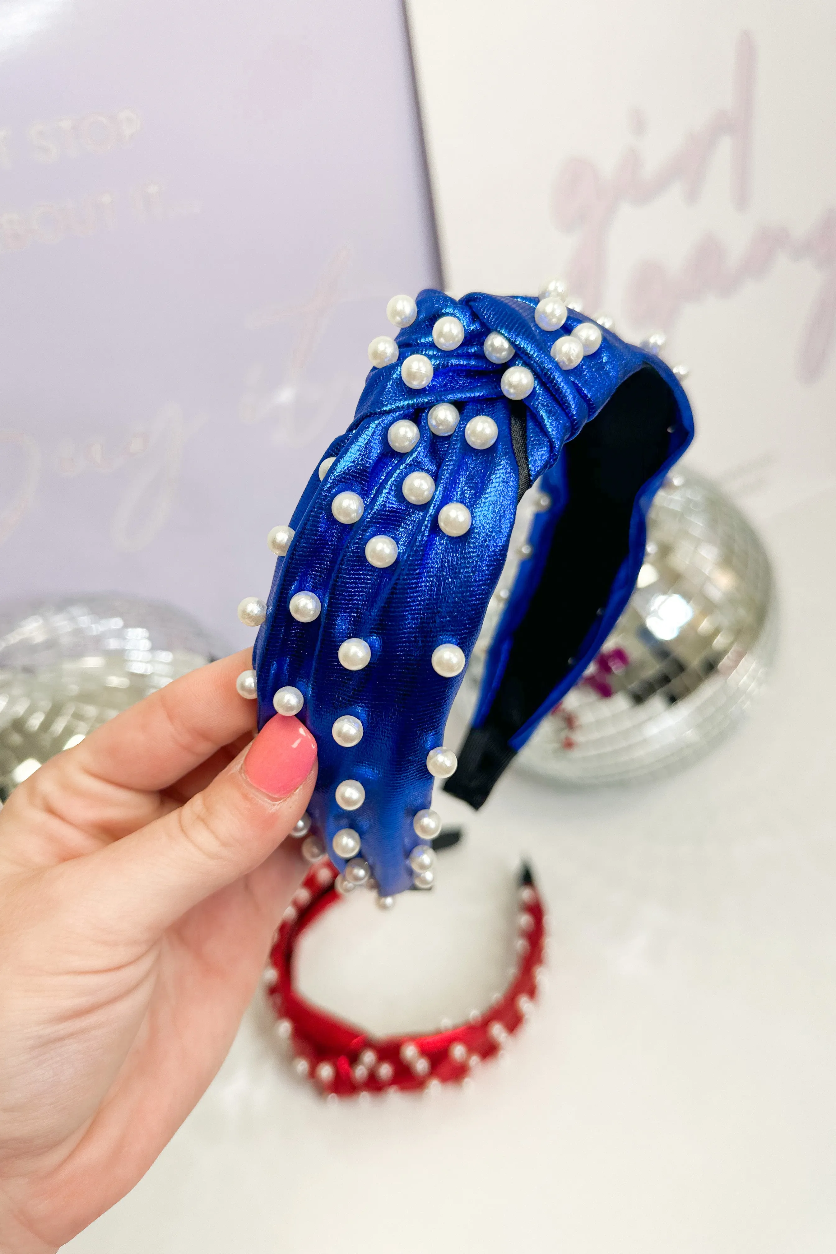 Caroline Hill Abbie Pearl Studded Metallic Headband *FINAL SALE*Royal & Red) *FINAL SALE*