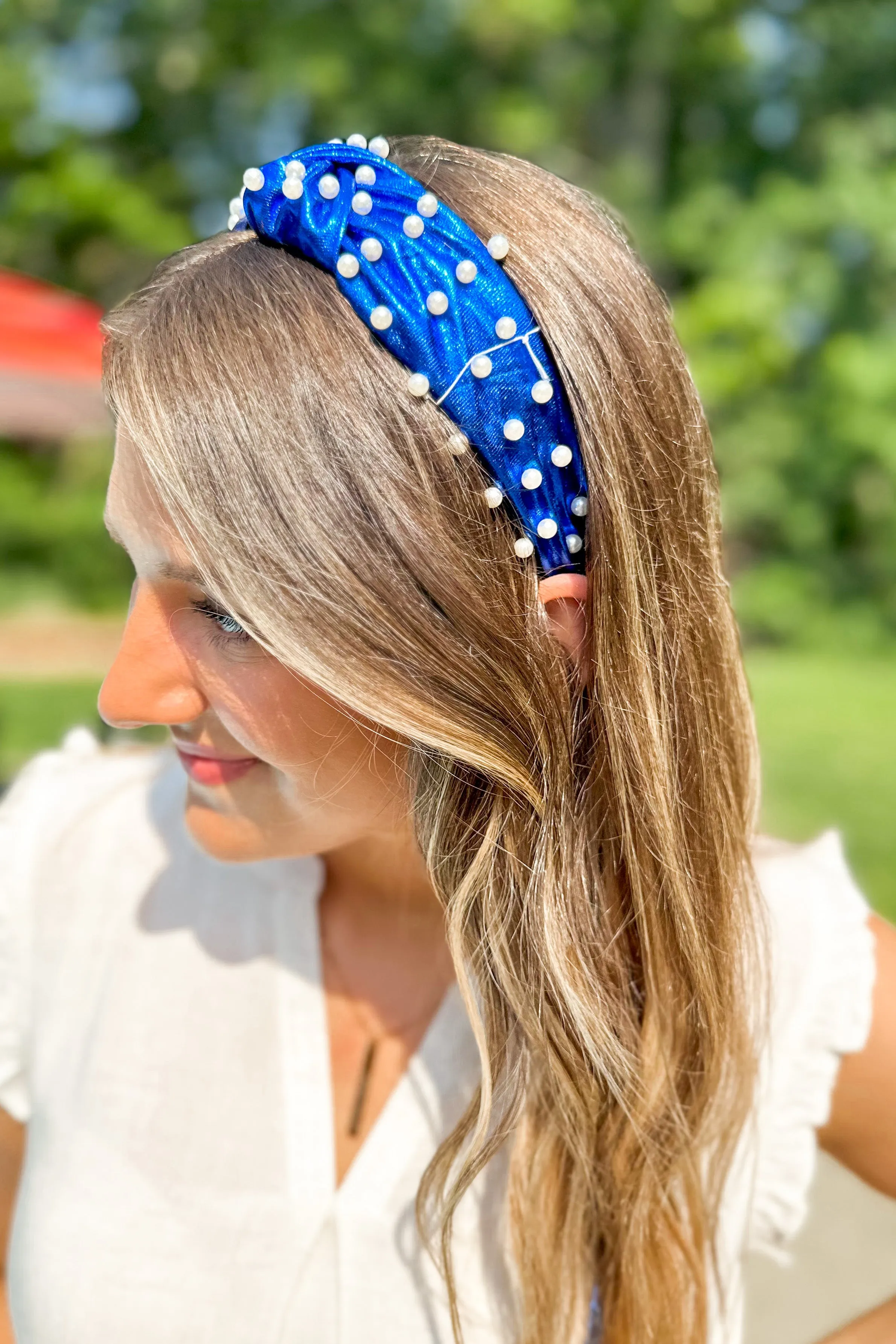 Caroline Hill Abbie Pearl Studded Metallic Headband *FINAL SALE*Royal & Red) *FINAL SALE*