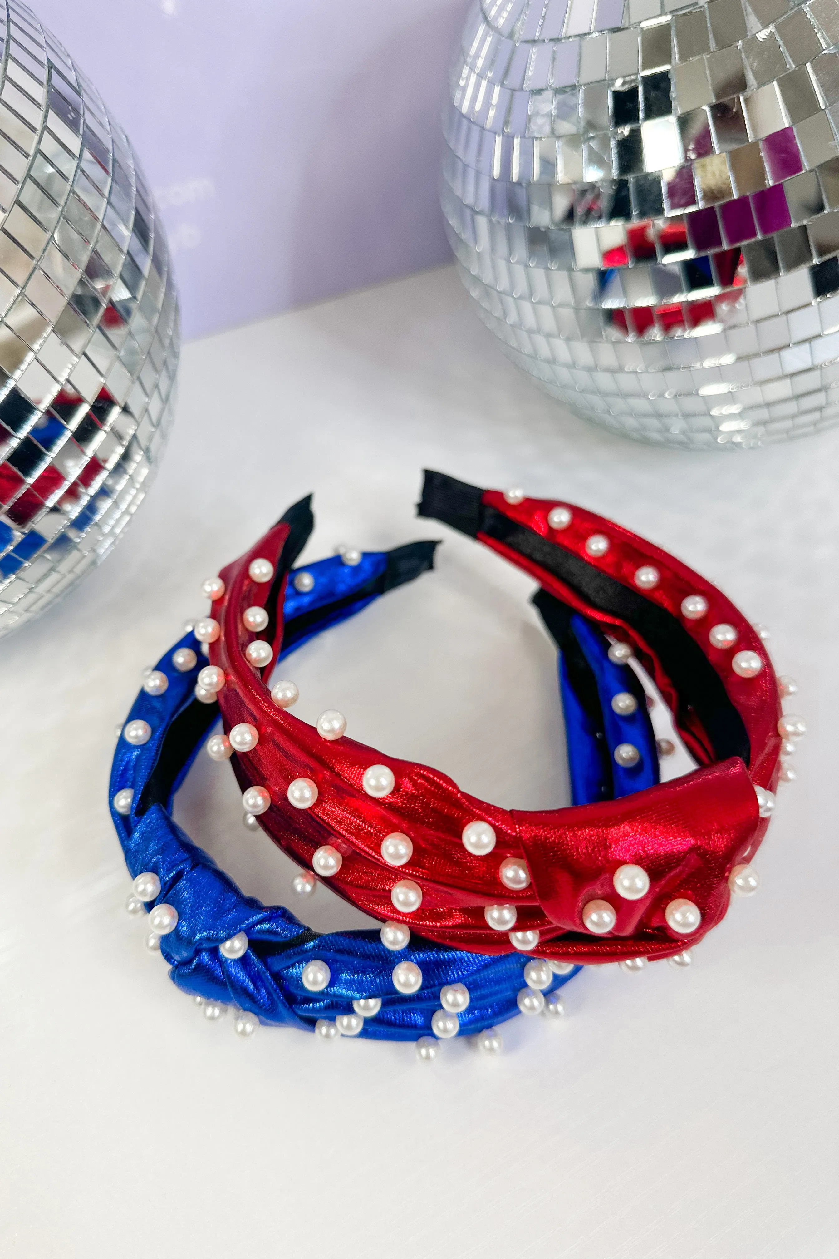Caroline Hill Abbie Pearl Studded Metallic Headband *FINAL SALE*Royal & Red) *FINAL SALE*