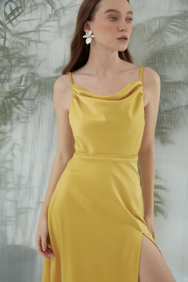 Citrine Cowl Neck Silk Dress