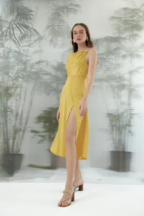 Citrine Cowl Neck Silk Dress