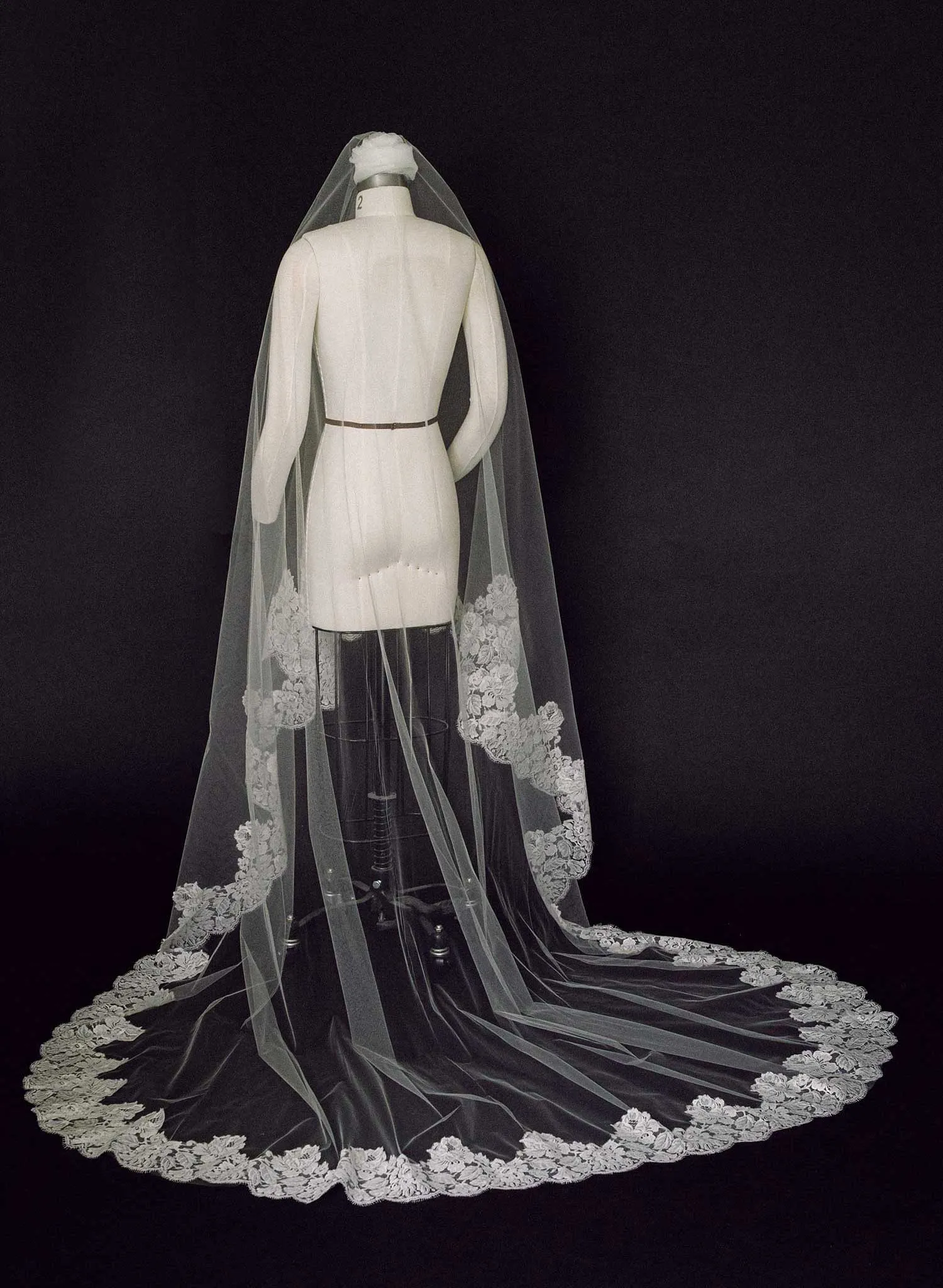 Classic florals French lace veil with blusher - Style #2461