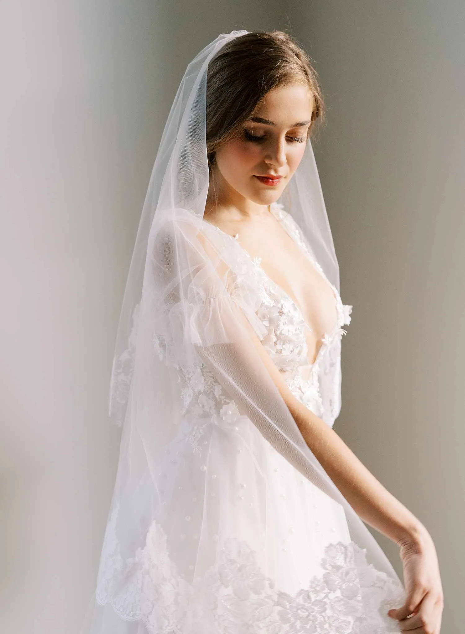 Classic florals French lace veil with blusher - Style #2461