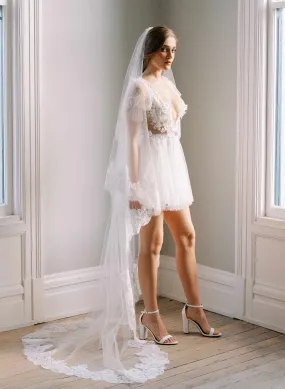 Classic florals French lace veil with blusher - Style #2461