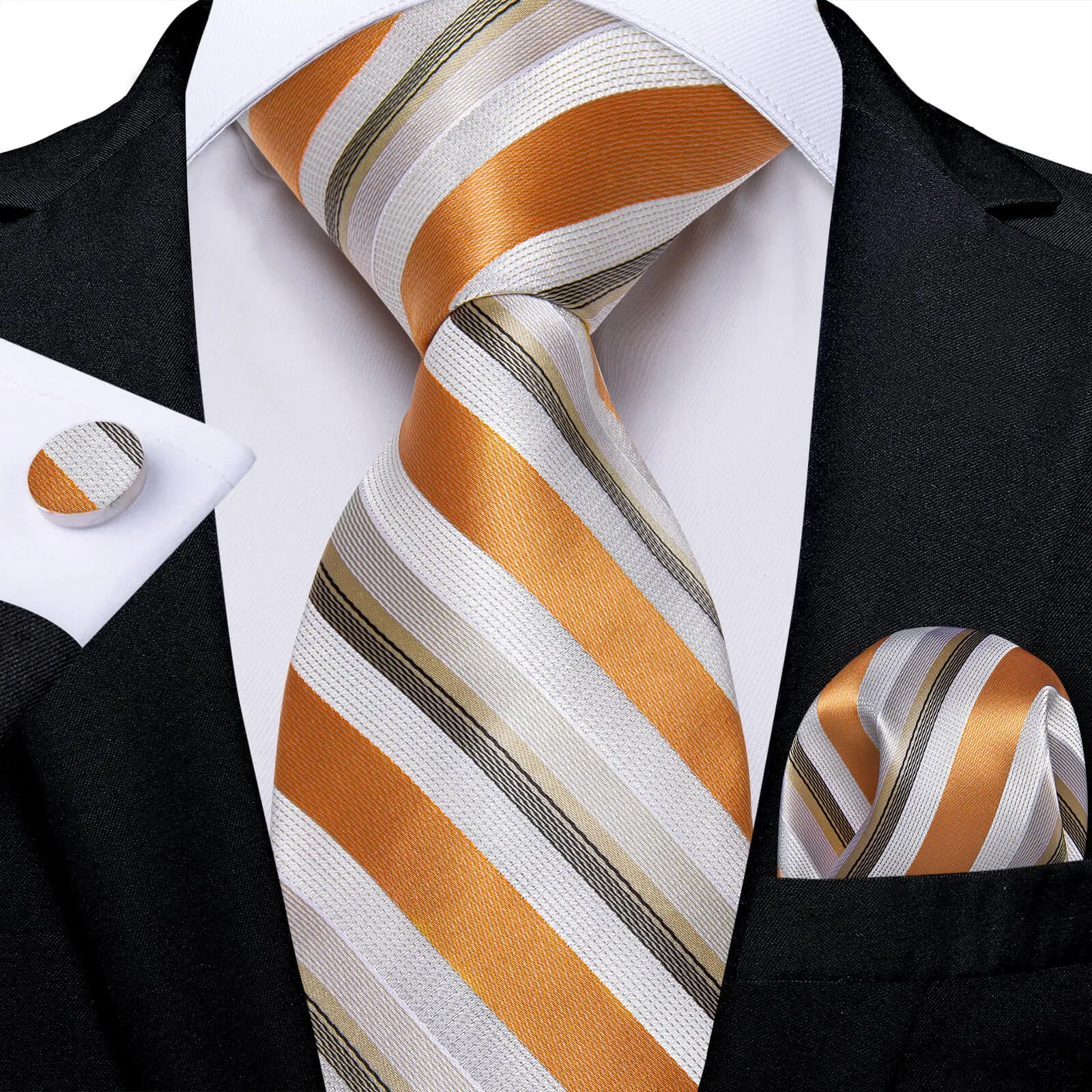 DiBanGu Men's Tie Navy Blue Plaid Silk Tie Handkerchief Cufflinks Set Attractive