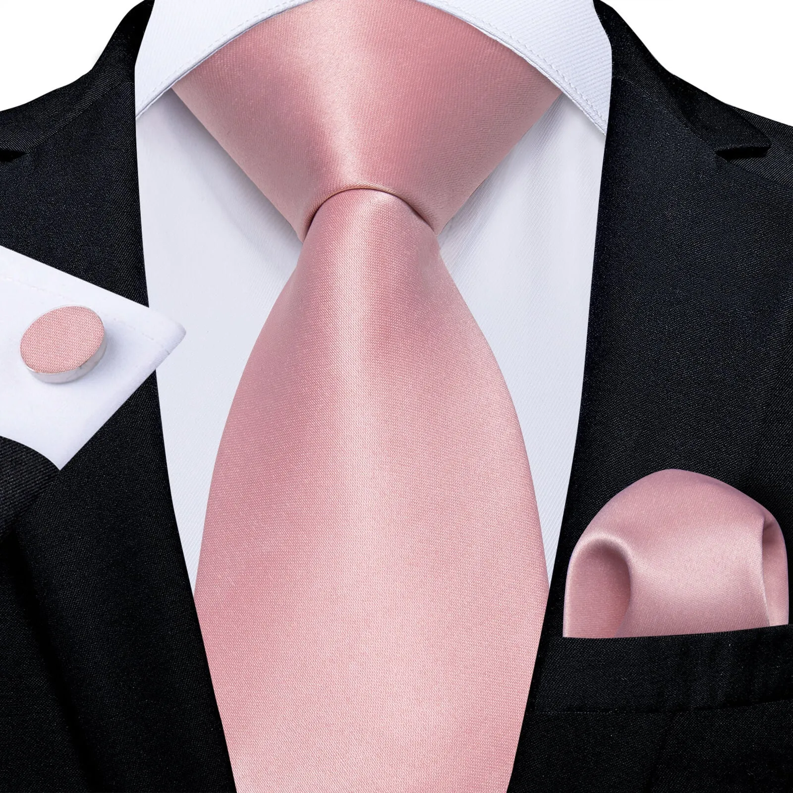 DiBanGu Men's Tie Navy Blue Plaid Silk Tie Handkerchief Cufflinks Set Attractive